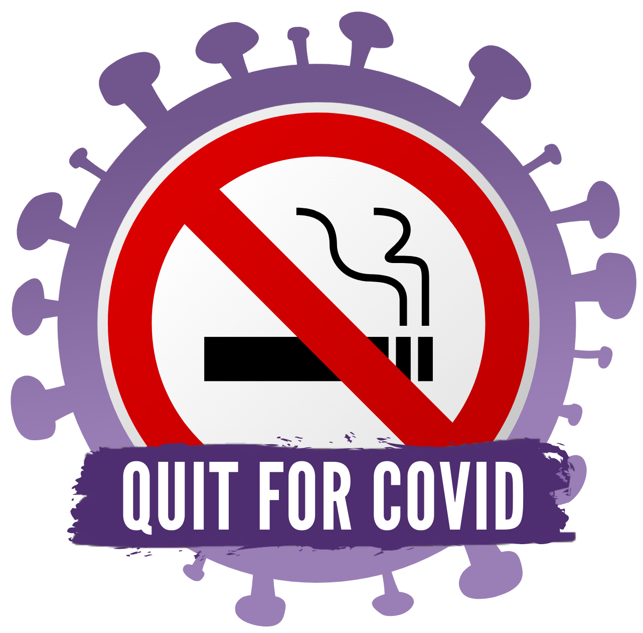 Quit for Covid logo: showing a cigarette crossed out inside bacteria